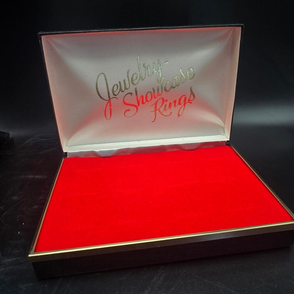 Vintage Jewelry Box Ring Box Showcase Black Red Flocked NOS In Box